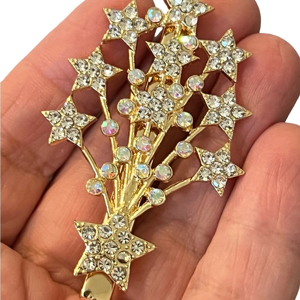 Gold iridescent Crystal Starburst hair clip - Gold